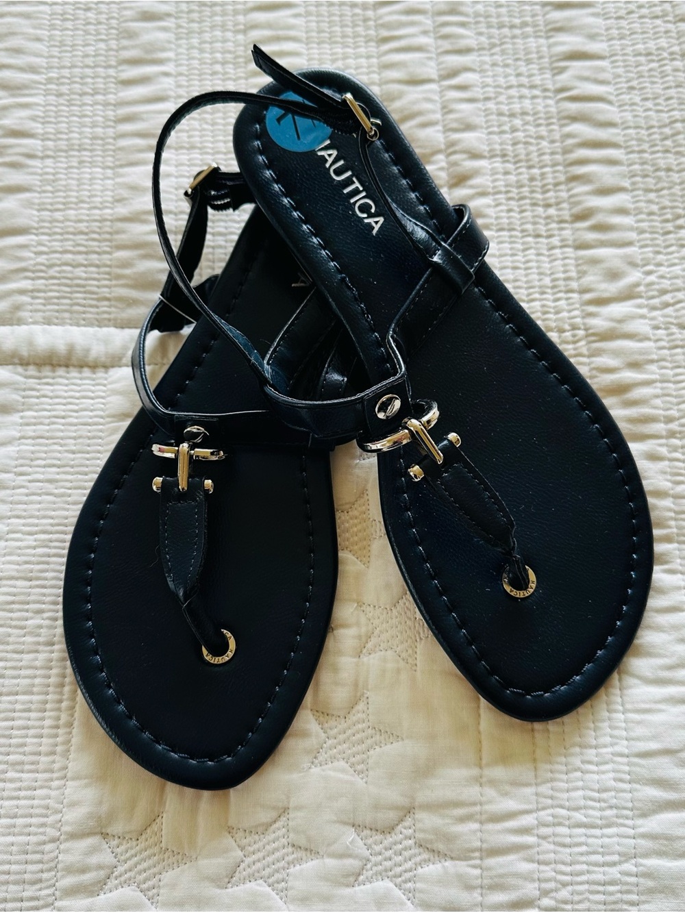New! Nautica Navy T-Strap Sandals